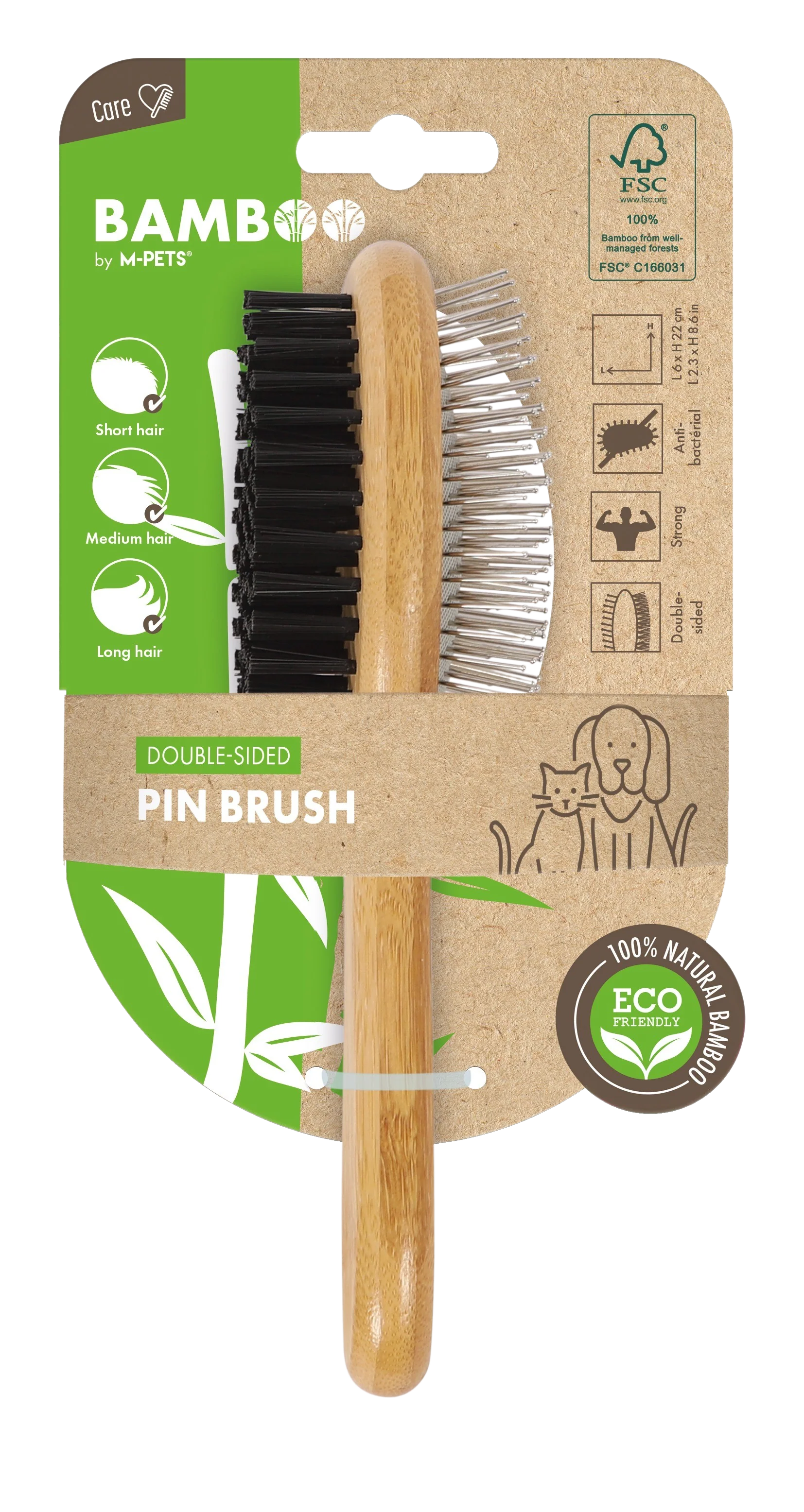 M PETS Bamboo Ball Pin Double Sided Grooming Brush for Dogs and Cats (Brown) - Image 4