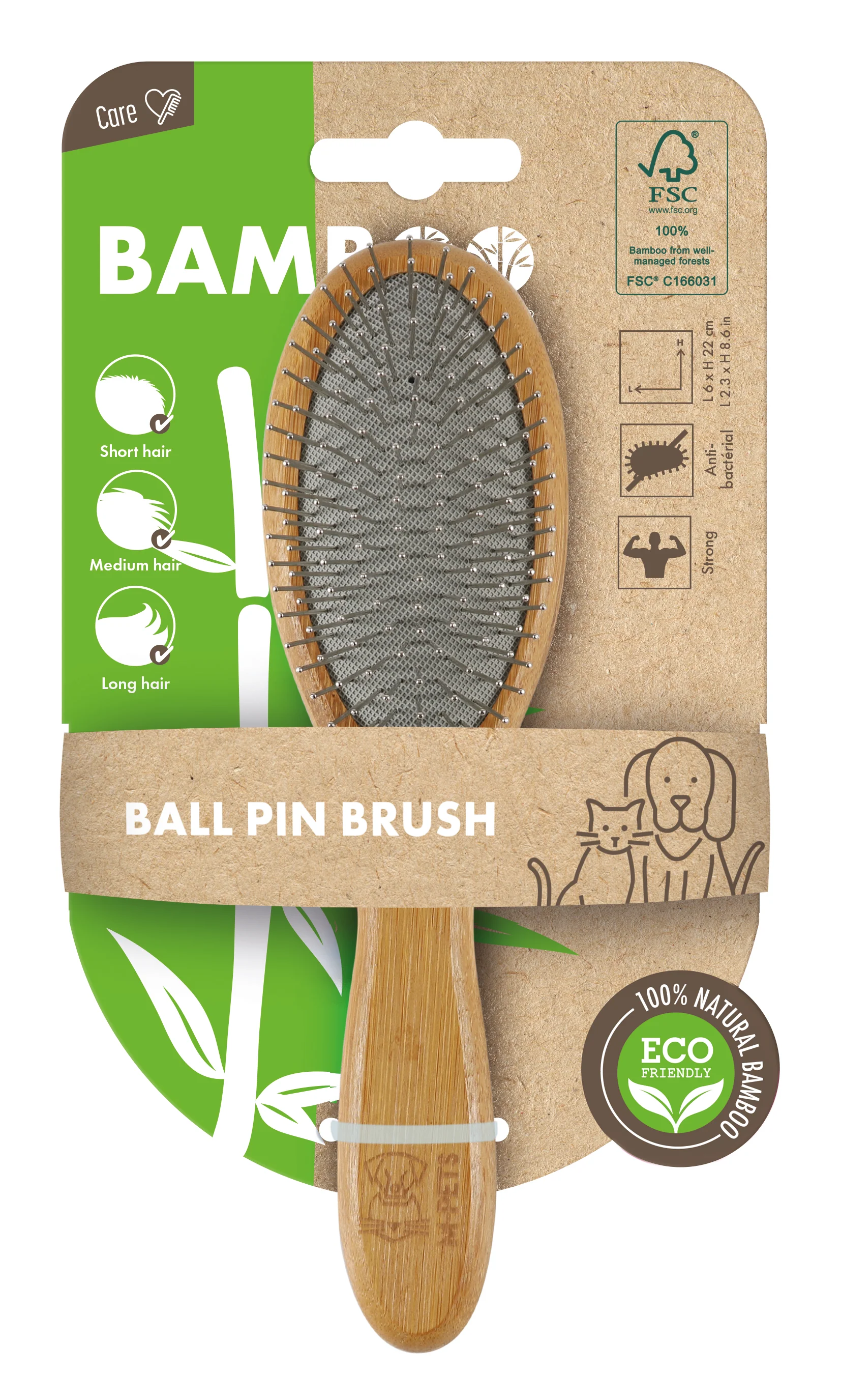 M PETS Bamboo Ball Pin Grooming Brush for Dogs and Cats (Brown) - Image 4