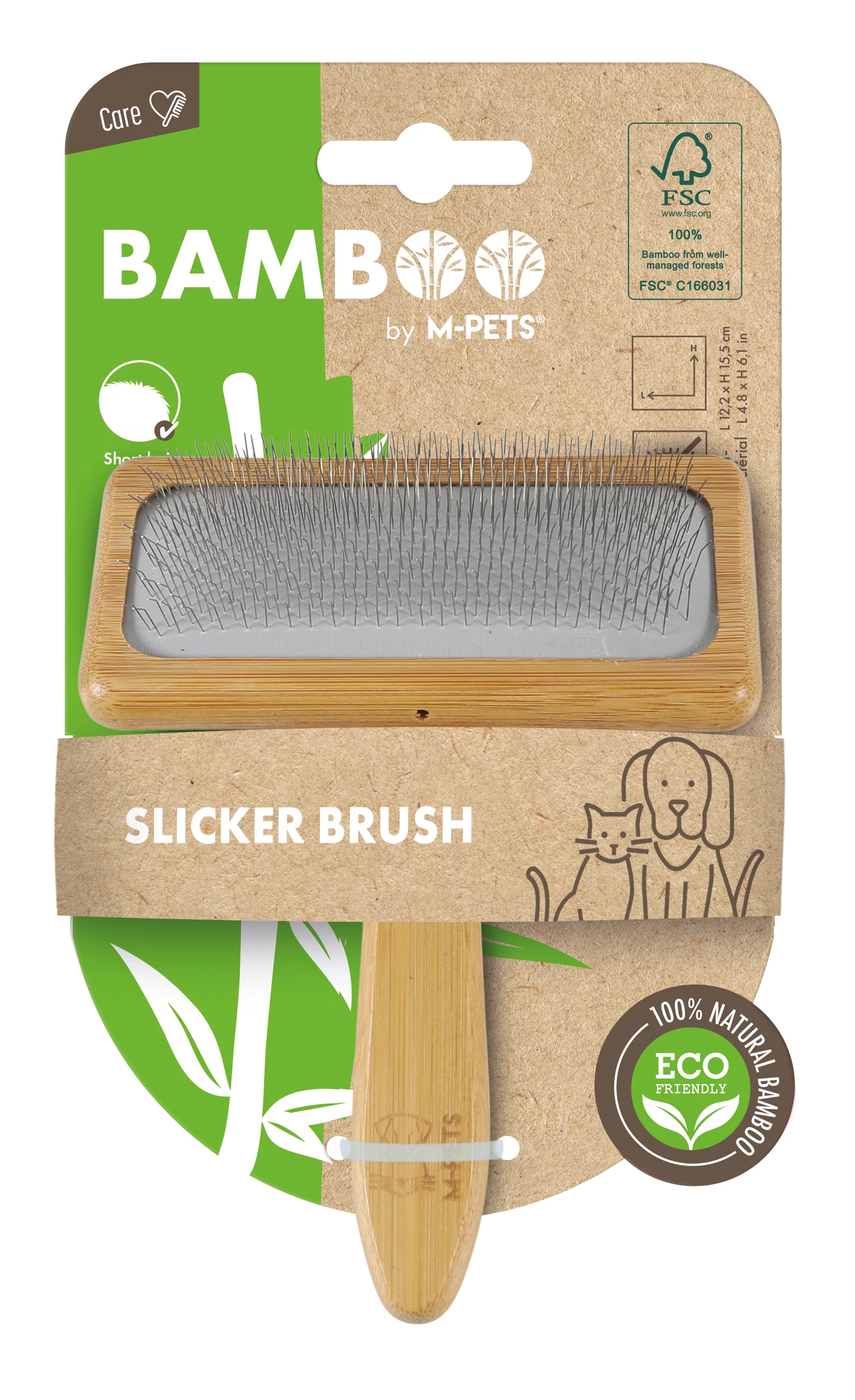 M PETS Bamboo Slicker Brush for Dogs and Cats (Brown) - Image 2