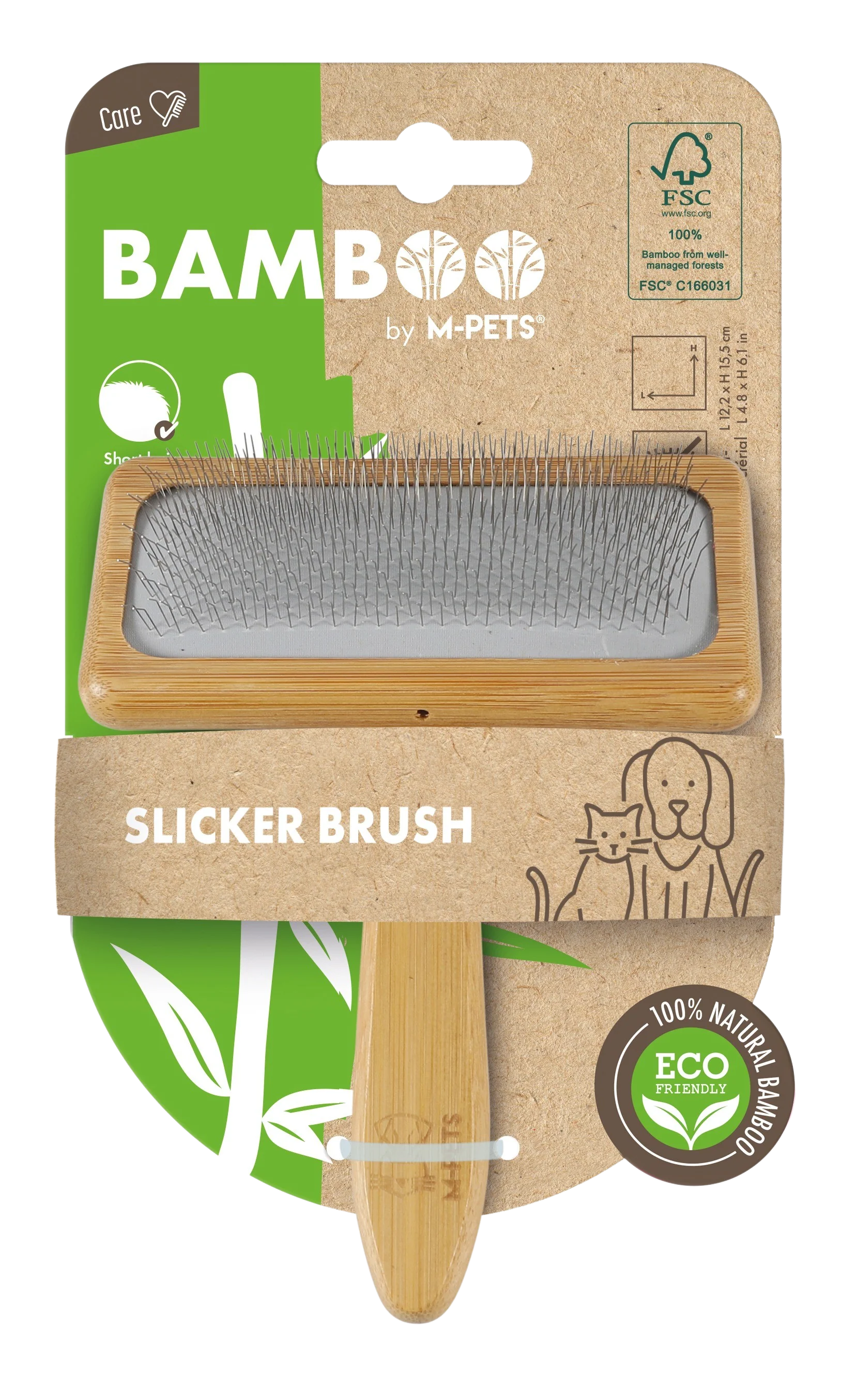 M PETS Bamboo Slicker Brush for Dogs and Cats (Brown) - Image 3