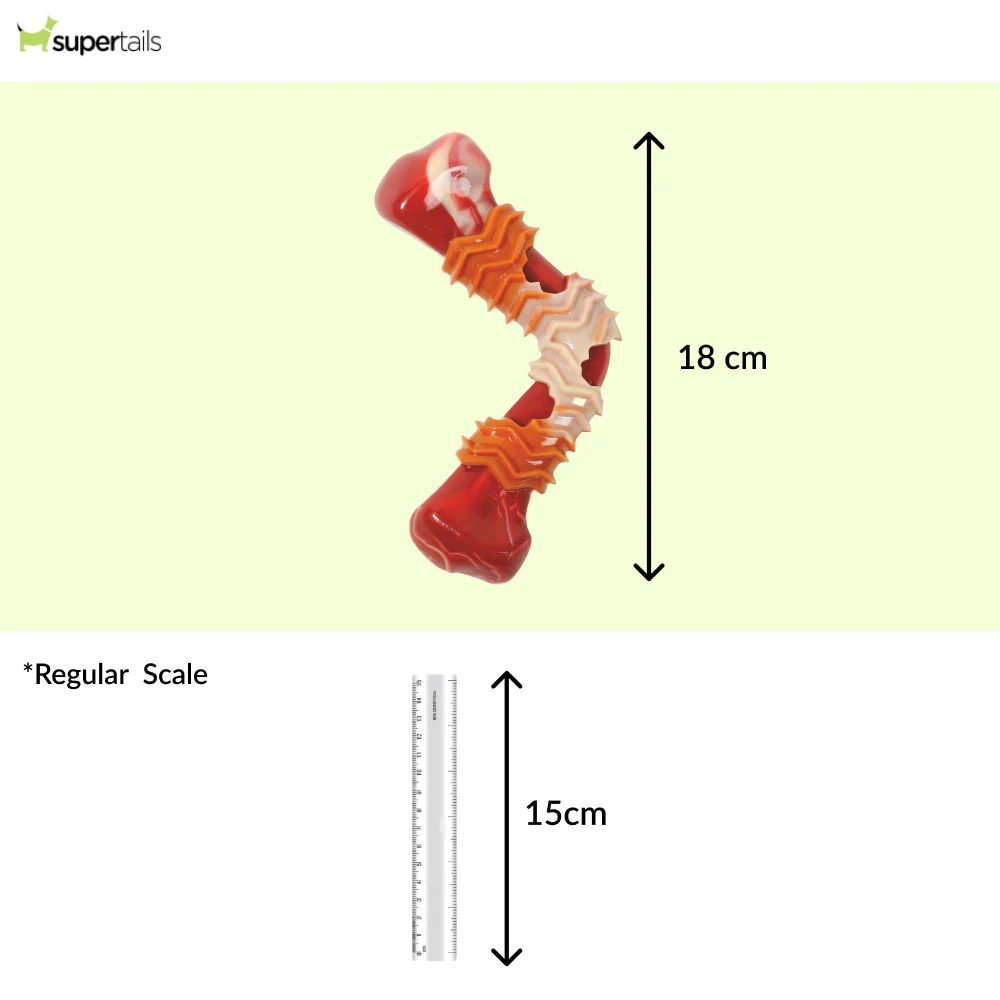 M Pets Carnivore Boomerang Bone Bacon Scented Chew Toy for Dogs (Red) - Image 2
