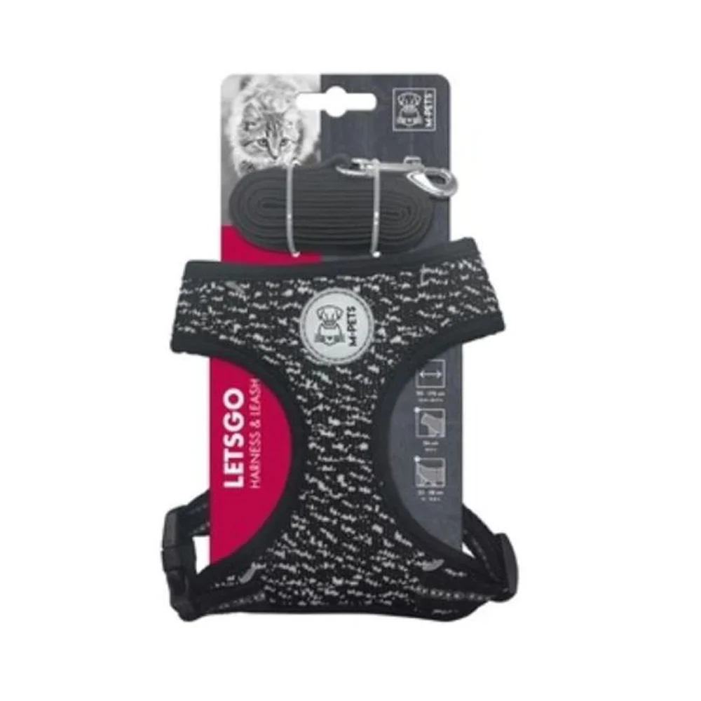 M Pets Letsgo Harness & Leash for Cats (Black & White) - Image 3
