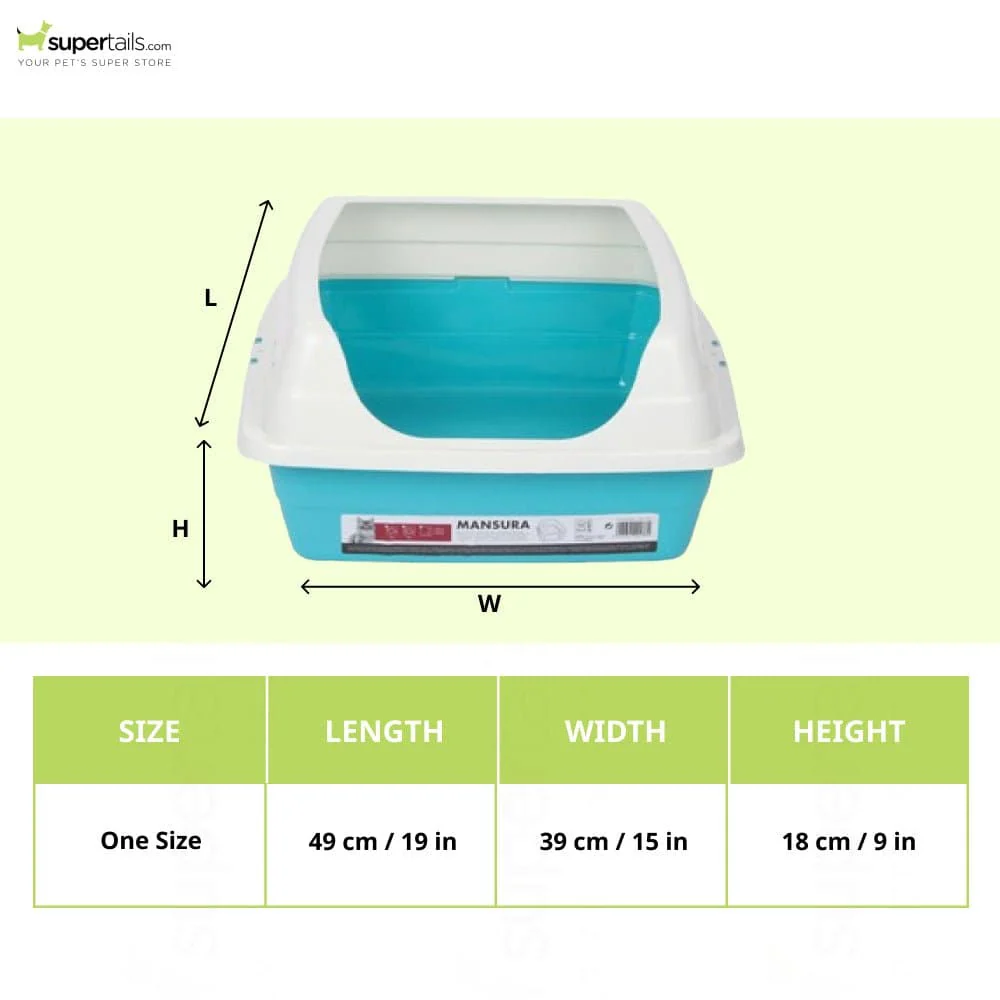 M Pets Mansura Litter Tray with Rim for Cats (White/Blue) - Image 2
