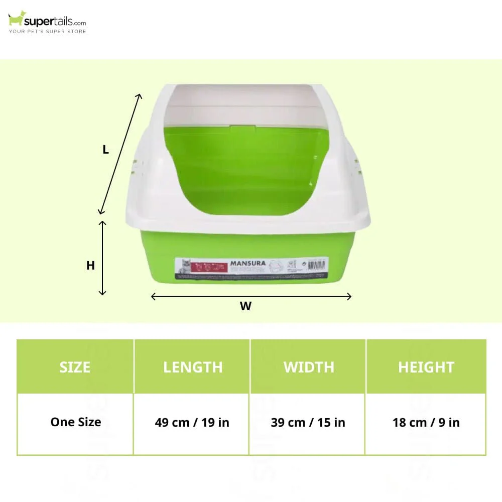 M Pets Mansura Litter Tray with Rim for Cats (White/Green) - Image 2