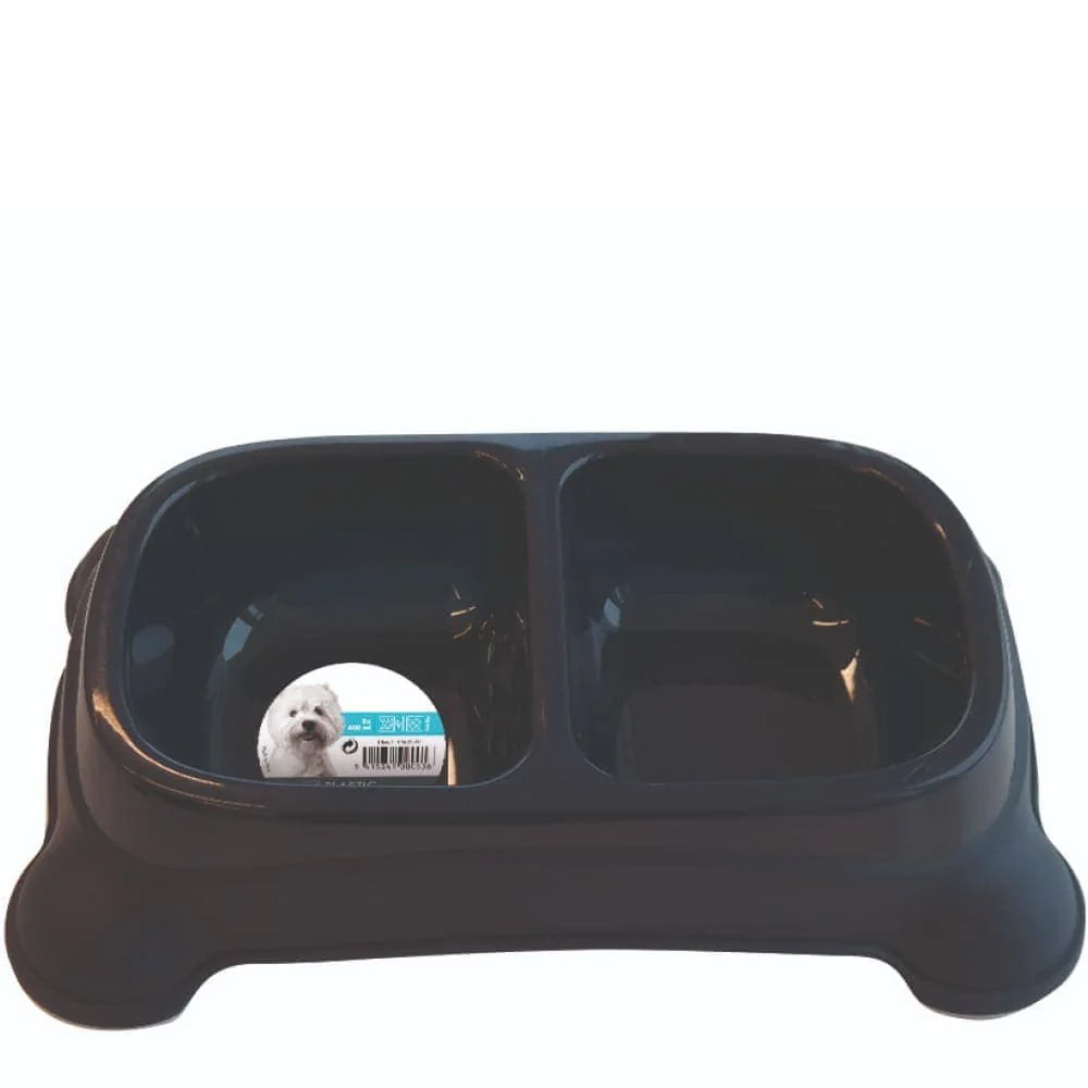 M Pets Plastic Double Bowl for Dogs (Blue) - Image 2