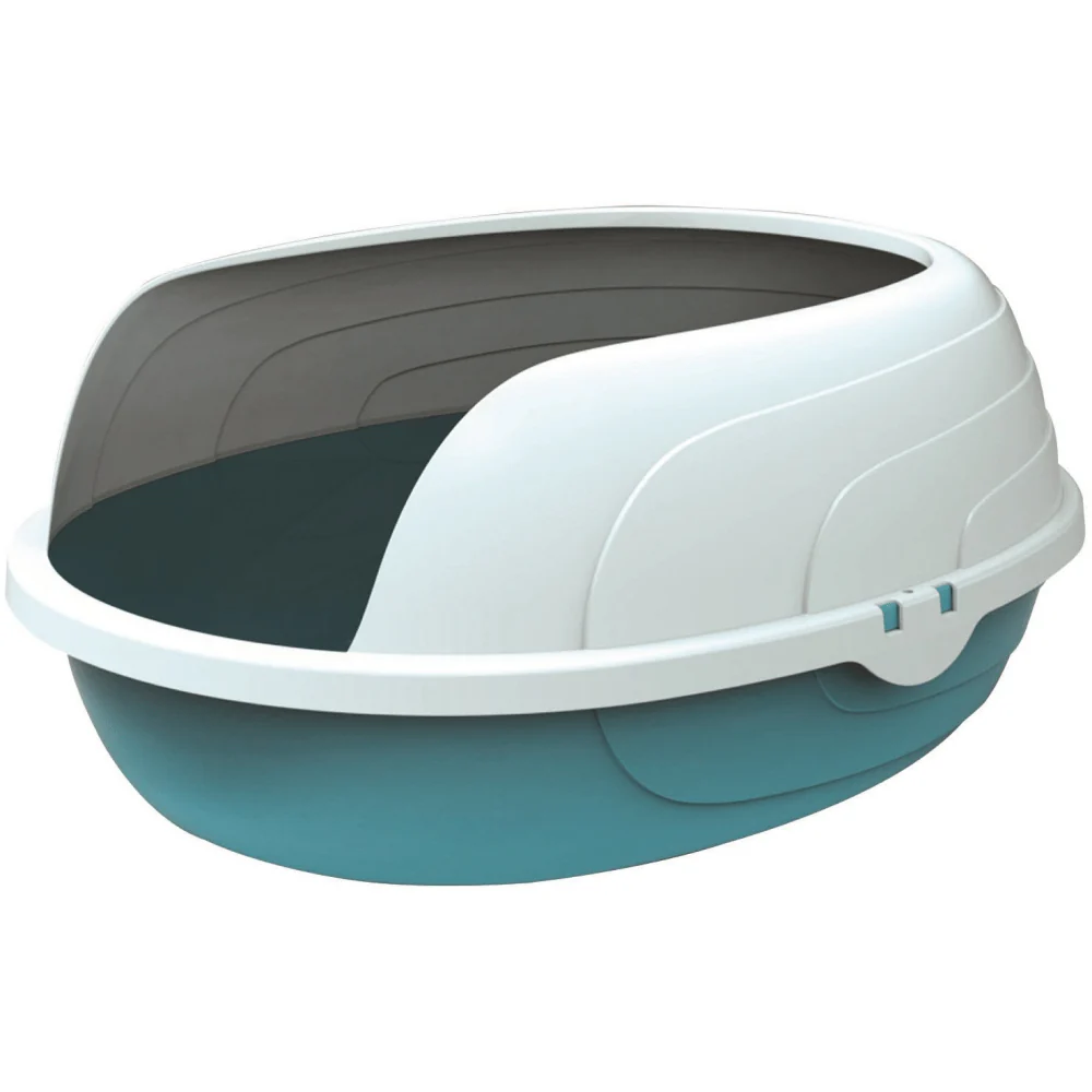 M Pets Sherbin Litter Tray with Rim for Cats (Blue/White) - Image 4