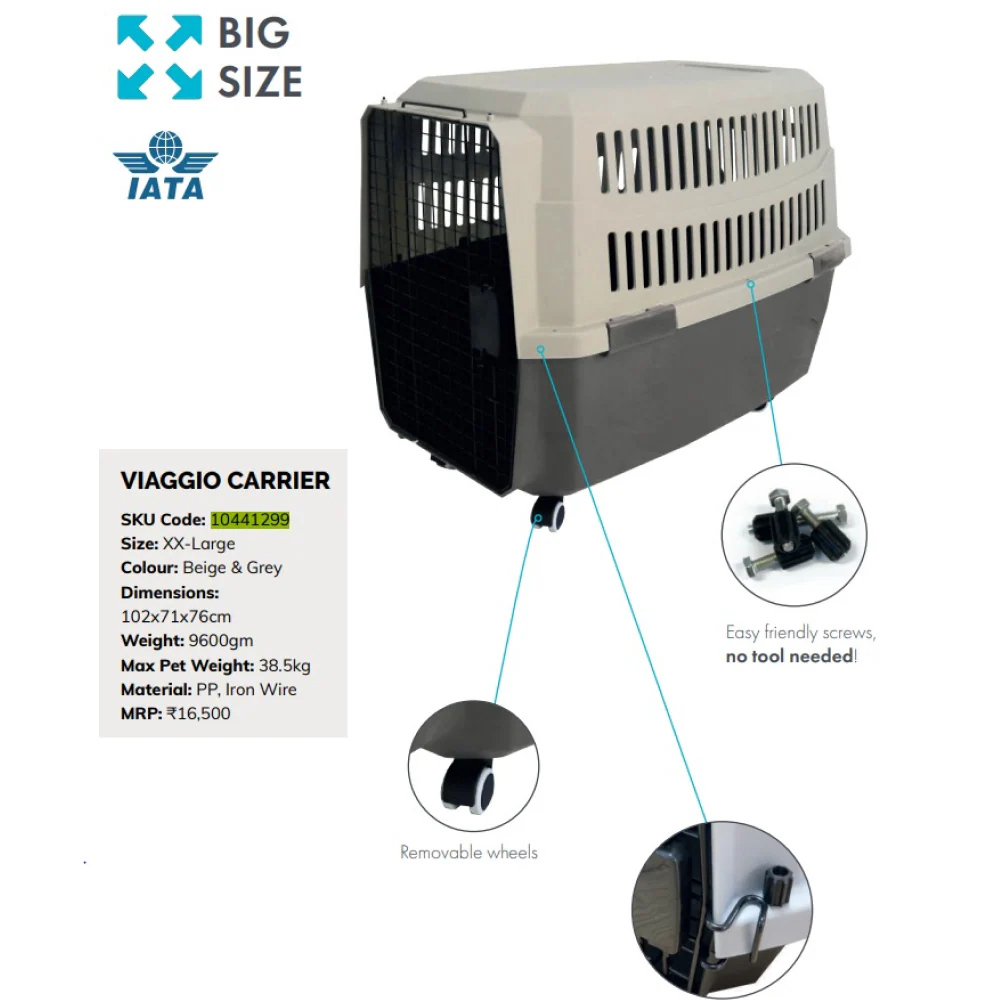 M Pets Viaggio IATA Approved Travel Carrier for Dogs and Cats (Grey & Beige) - Image 2