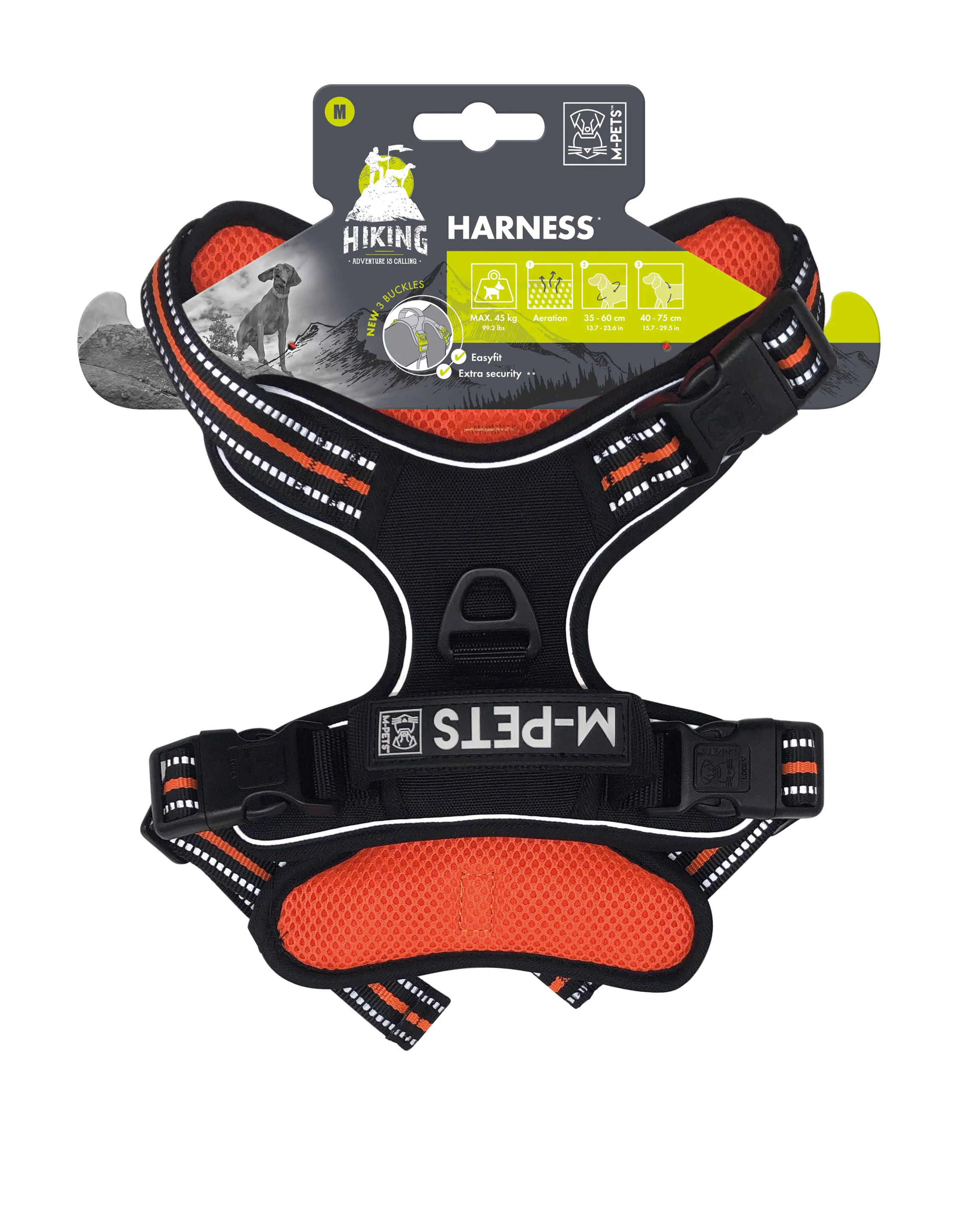 M Pets Water Resistant 3buckle Hiking Harness for Dogs (Orange) - Image 7