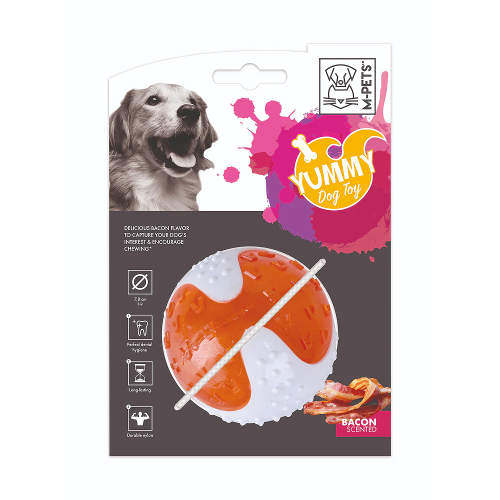 M Pets Yummy Bacon Scented Ball Toy for Dogs (White/Orange) - Image 2