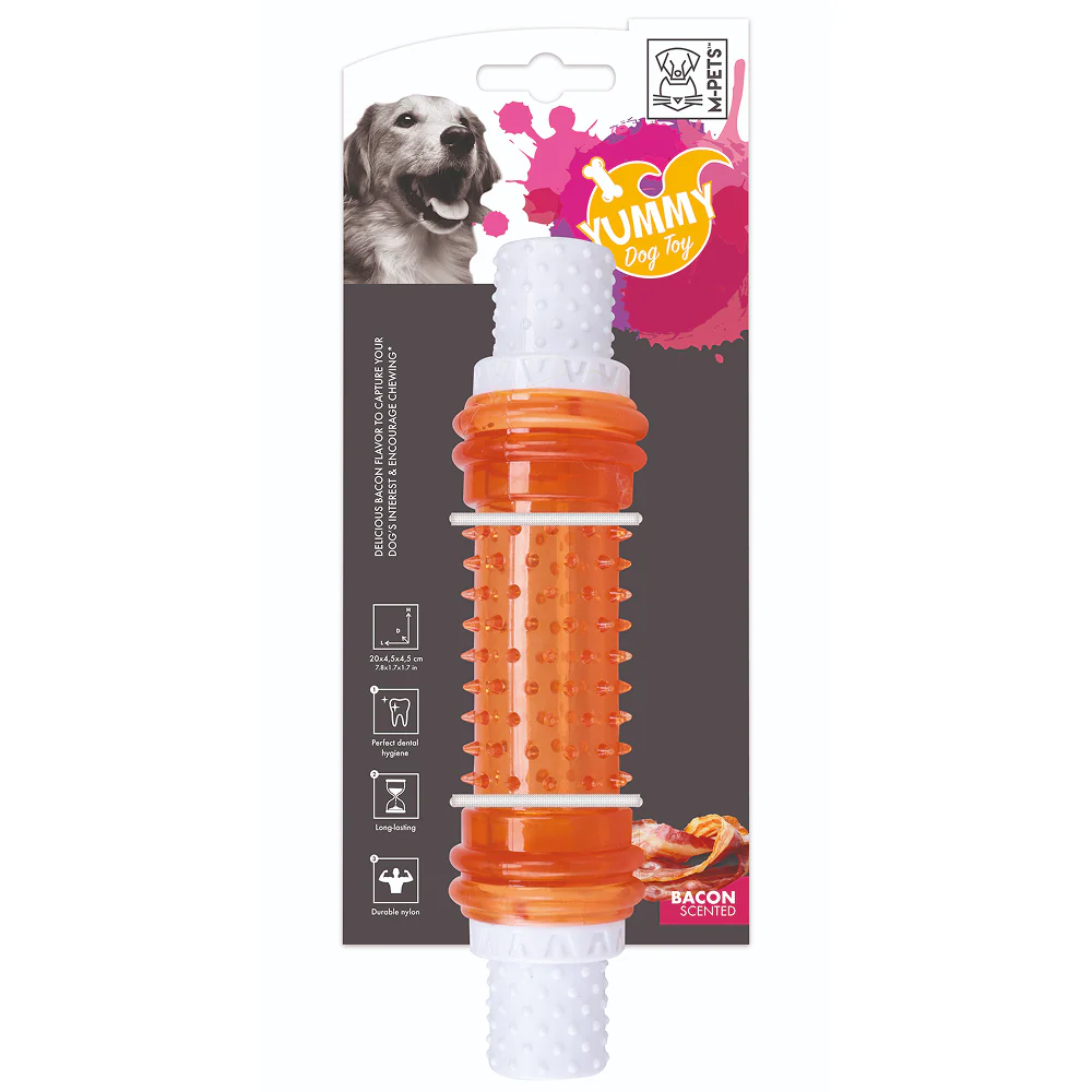 M Pets Yummy Bacon Scented Stick Toy for Dogs (White/Orange) - Image 2