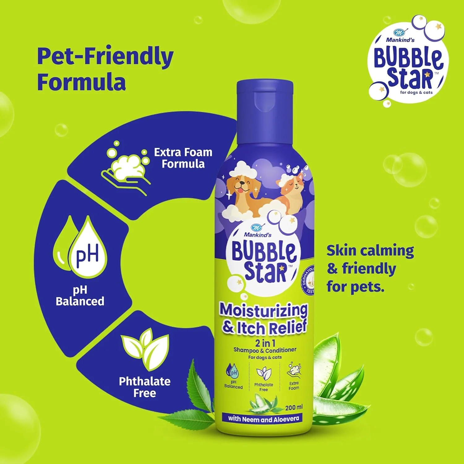 Mankind BubbleStar Neem & Aloe Vera Fresh 2 in 1 Waterless Shampoo for Dogs & Cats - Image 3