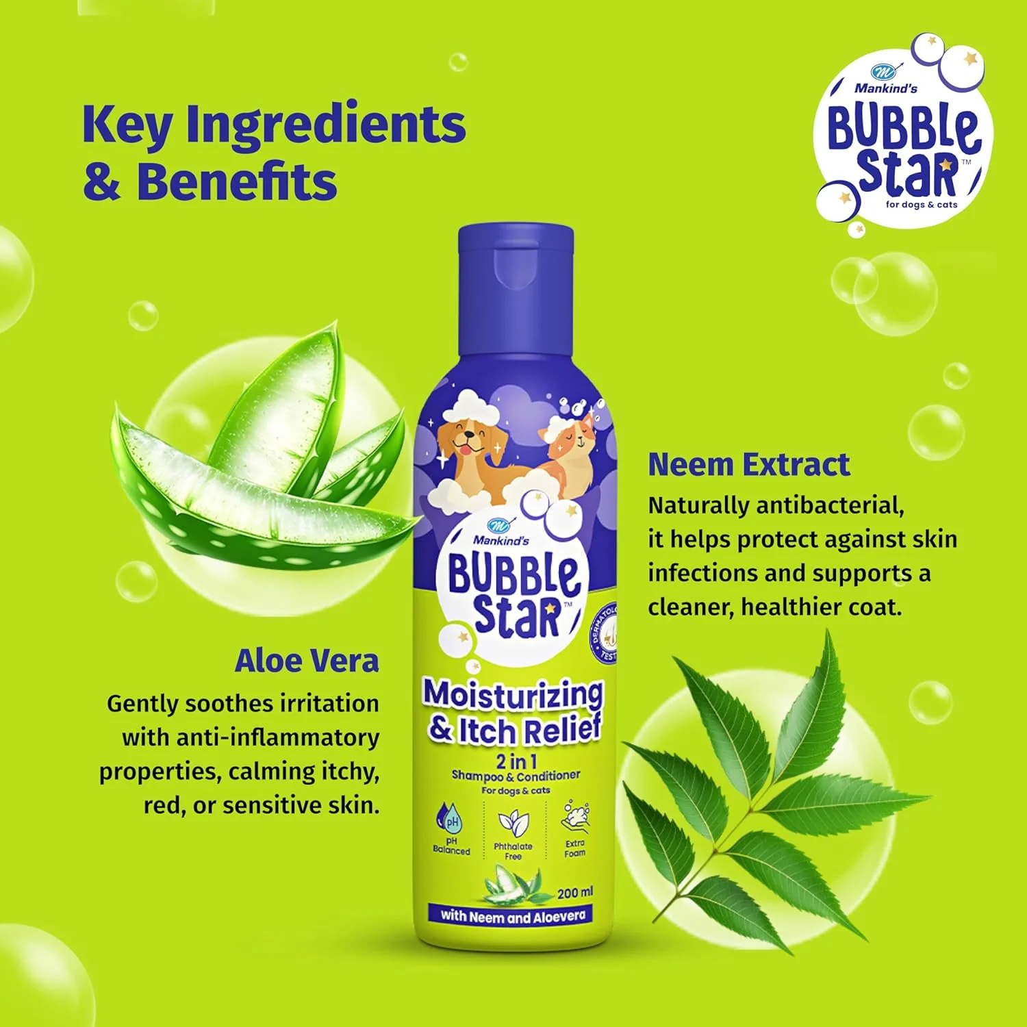 Mankind BubbleStar Neem & Aloe Vera Fresh 2 in 1 Waterless Shampoo for Dogs & Cats - Image 4