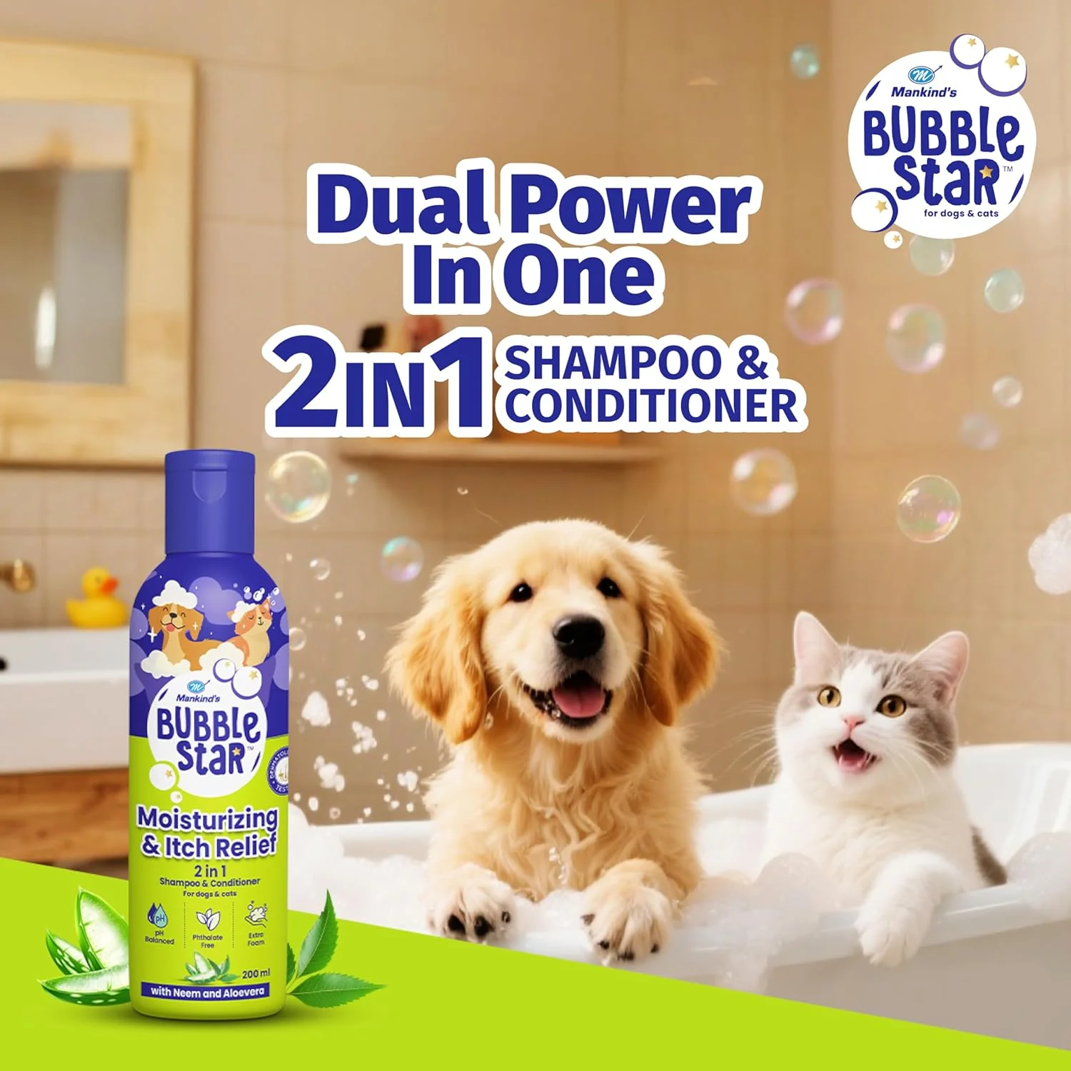 Mankind BubbleStar Neem & Aloe Vera Fresh 2 in 1 Waterless Shampoo for Dogs & Cats - Image 5