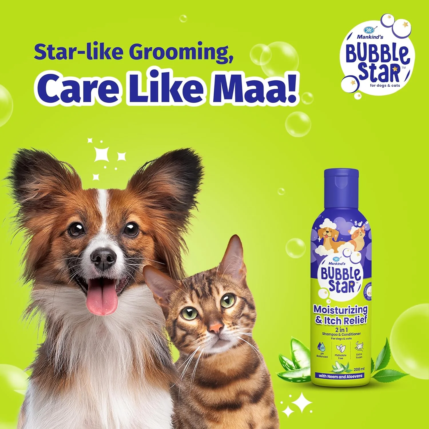 Mankind BubbleStar Neem & Aloe Vera Fresh 2 in 1 Waterless Shampoo for Dogs & Cats - Image 6