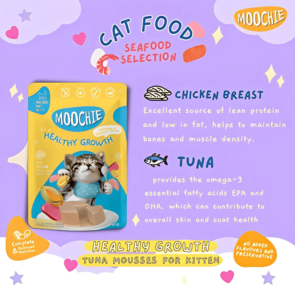 Moochie Tuna Chicken and Salmon Oil Grain Free Healthy Growth Cat Wet Food - Image 2