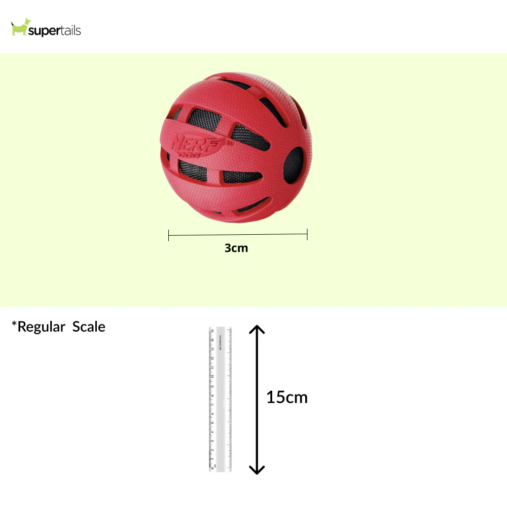 Nerf Bash Checker Squeak Crunch Ball Toy for Dogs (Red) - Image 2