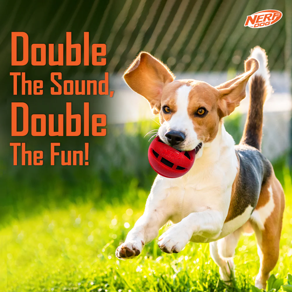 Nerf Bash Checker Squeak Crunch Ball Toy for Dogs (Red) - Image 4