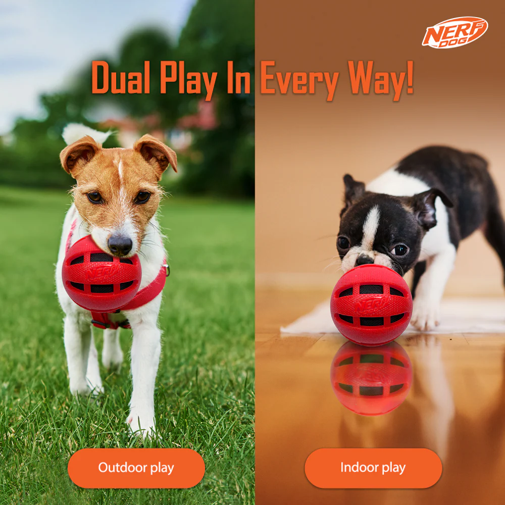 Nerf Bash Checker Squeak Crunch Ball Toy for Dogs (Red) - Image 6