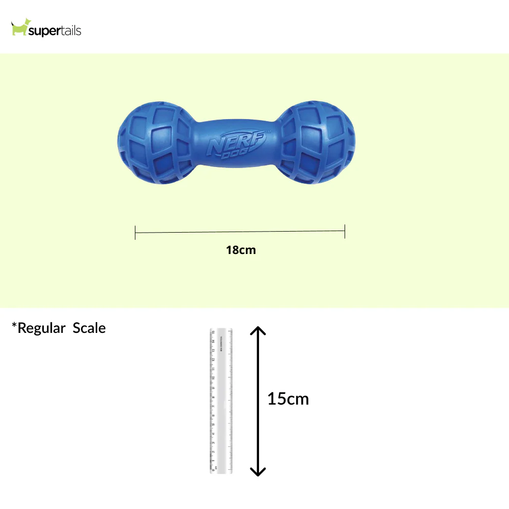 Nerf Bash EXO Micro Squeak Barbell Toy for Dogs (Blue/Green) - Image 2