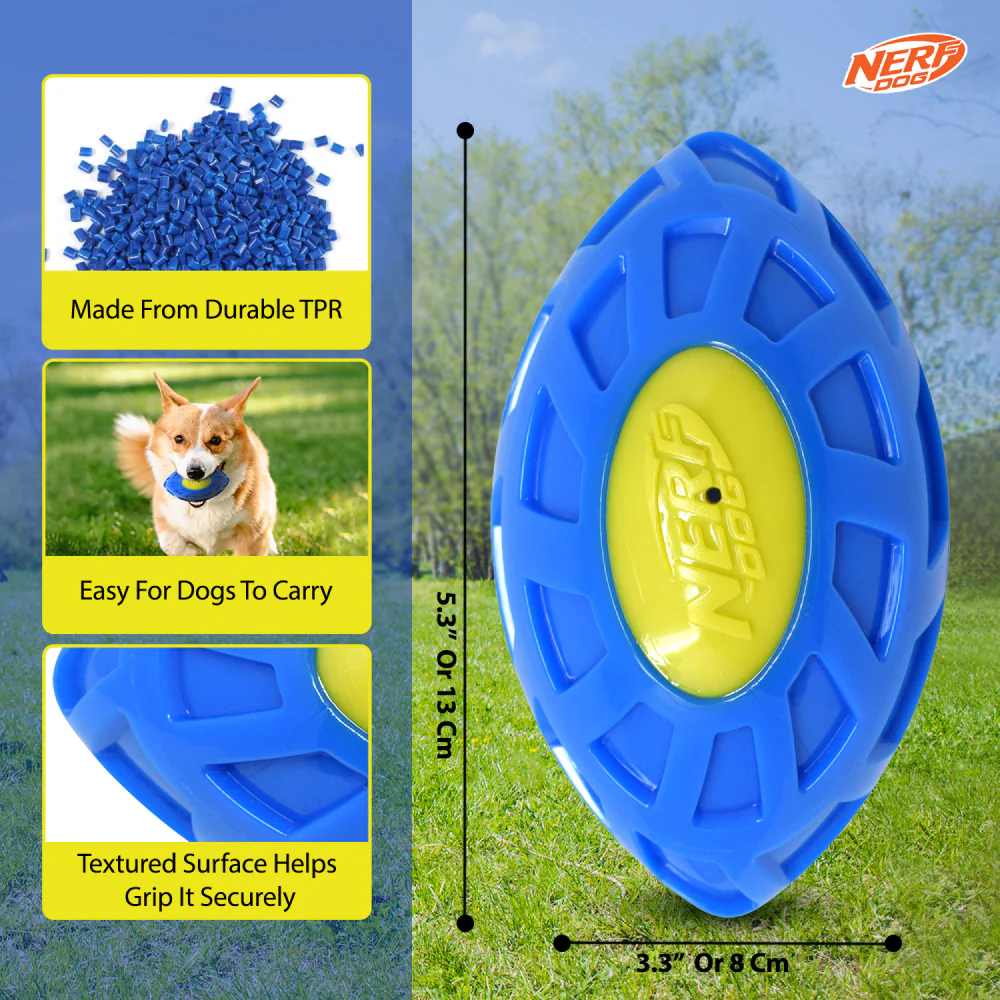 Nerf Bash EXO Micro Squeak Football Toy for Dogs (Blue/Green) - Image 3