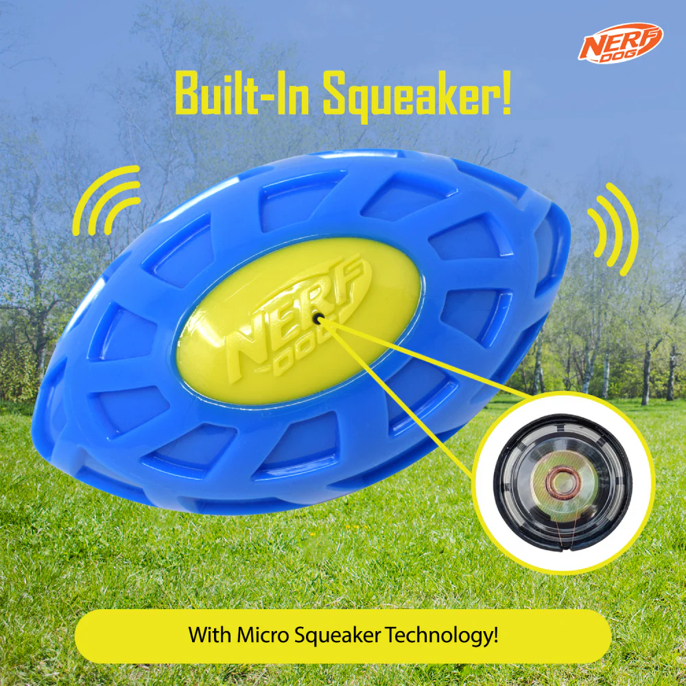 Nerf Bash EXO Micro Squeak Football Toy for Dogs (Blue/Green) - Image 6
