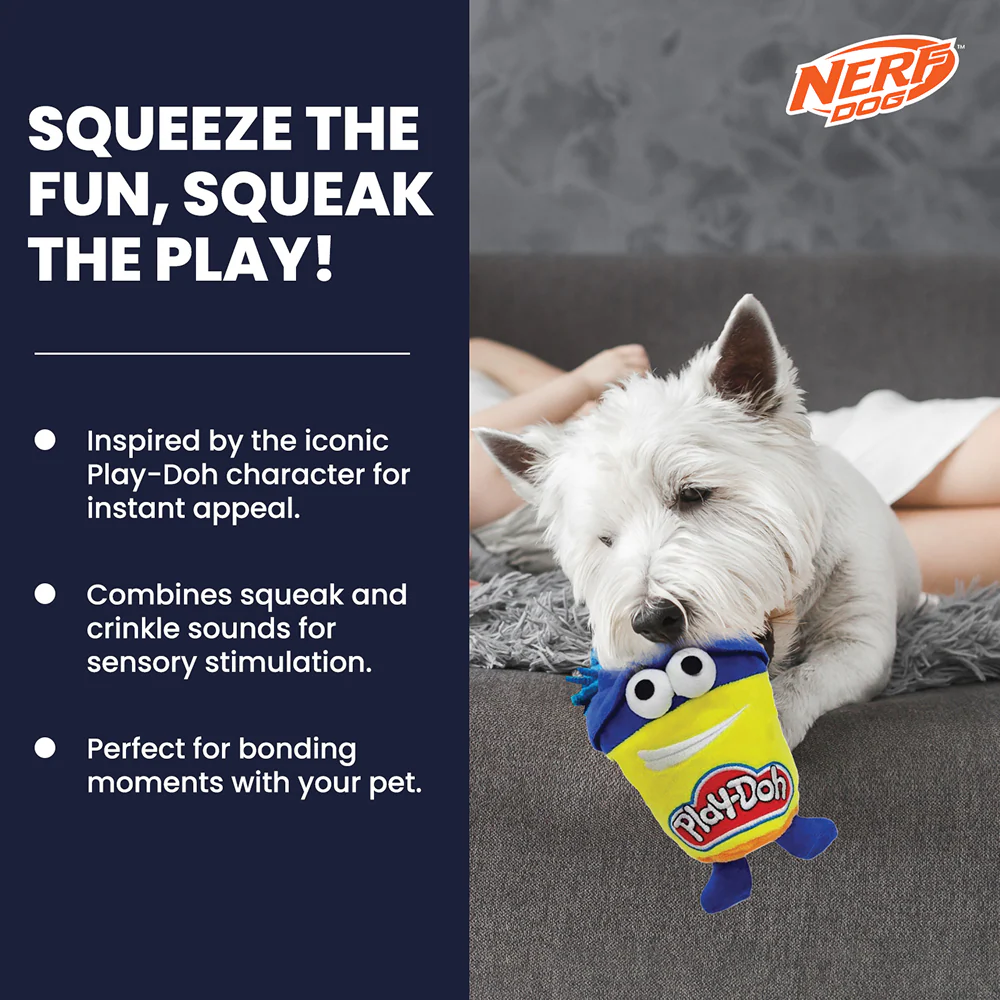 Nerf Dog Hasbro Squeak and Crinkle Plush Toy for Dogs (Yellow/Blue) - Image 5