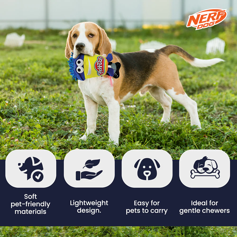 Nerf Dog Hasbro Squeak and Crinkle Plush Toy for Dogs (Yellow/Blue) - Image 6