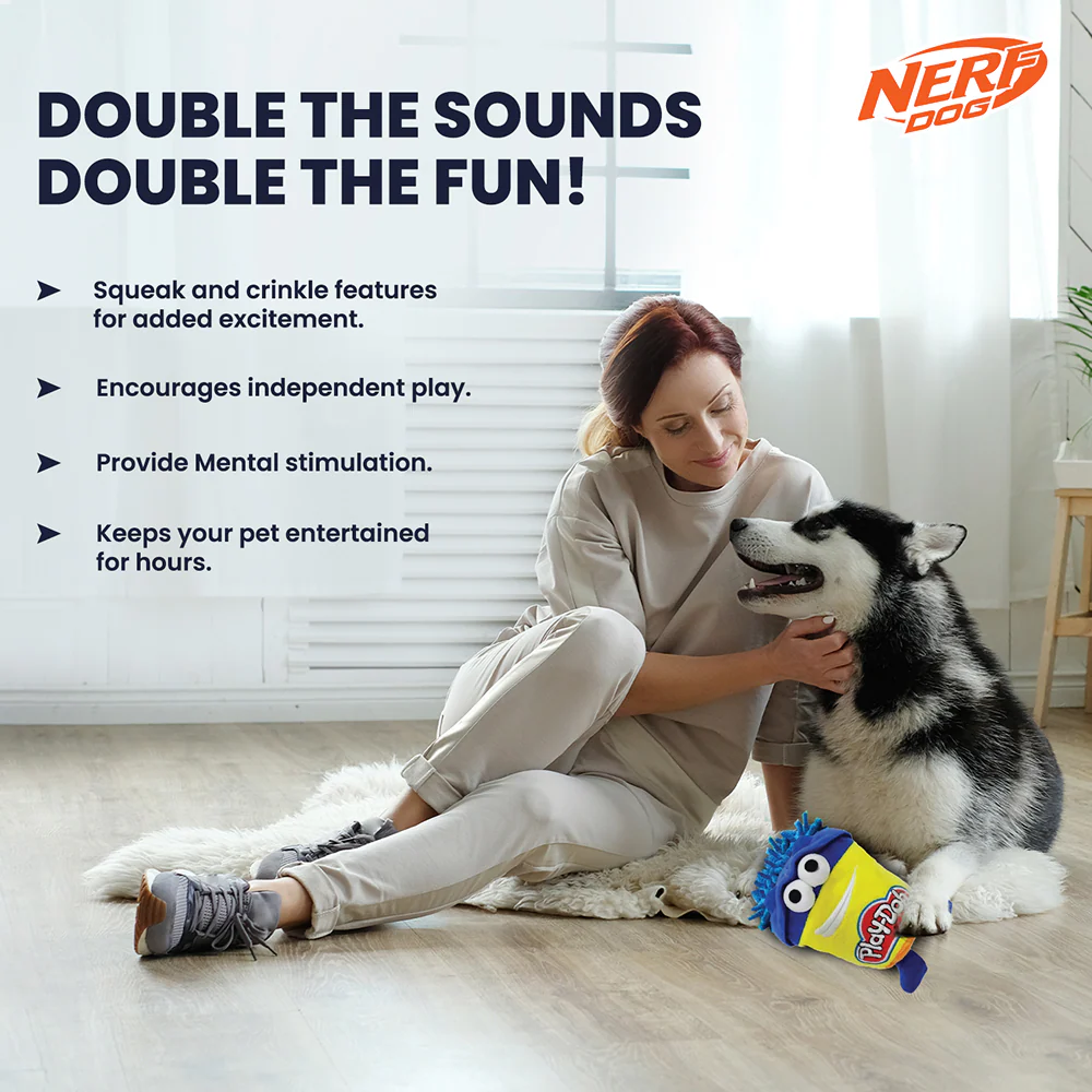 Nerf Dog Hasbro Squeak and Crinkle Plush Toy for Dogs (Yellow/Blue) - Image 7