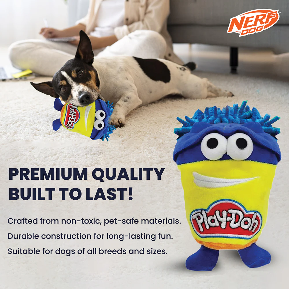 Nerf Dog Hasbro Squeak and Crinkle Plush Toy for Dogs (Yellow/Blue) - Image 8