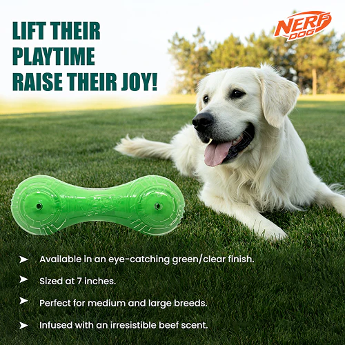 Nerf Dog Super Scent Meat Barbell Interactive Toy for Dogs (Green) - Image 4