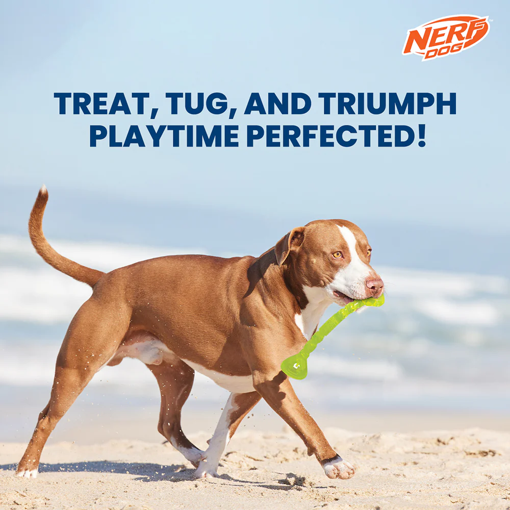 Nerf Dog Bone Tug Interactive Treat Dispenser Toy for Dogs (Green) - Image 4