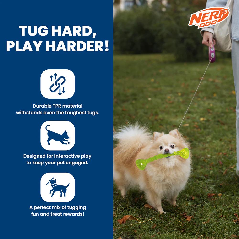 Nerf Dog Bone Tug Interactive Treat Dispenser Toy for Dogs (Green) - Image 5