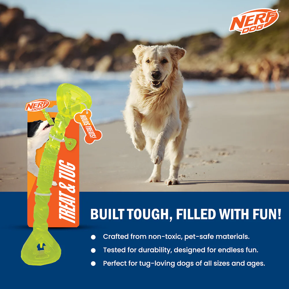 Nerf Dog Bone Tug Interactive Treat Dispenser Toy for Dogs (Green) - Image 8