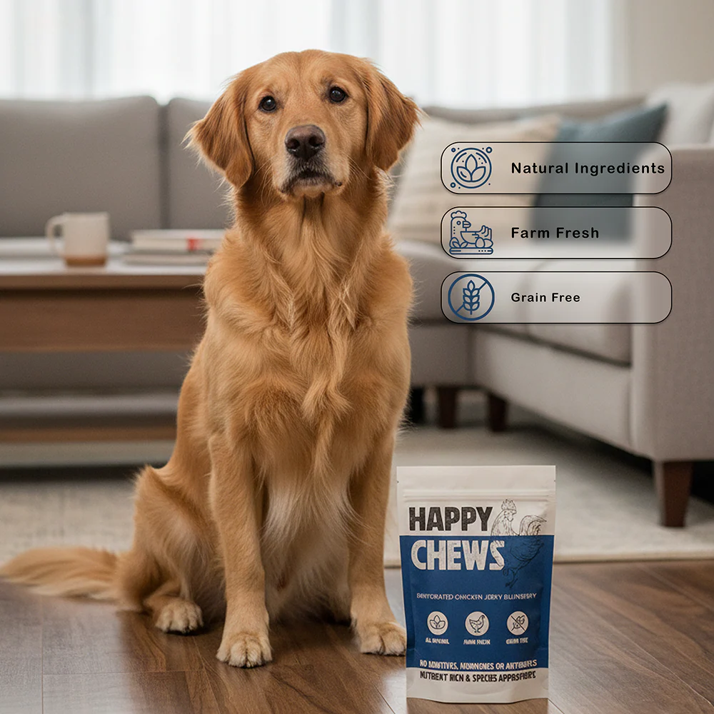 Nootie Happy Chew Dehydrated Blueberry Flavoured Chicken Jerky Dog Treat - Image 4