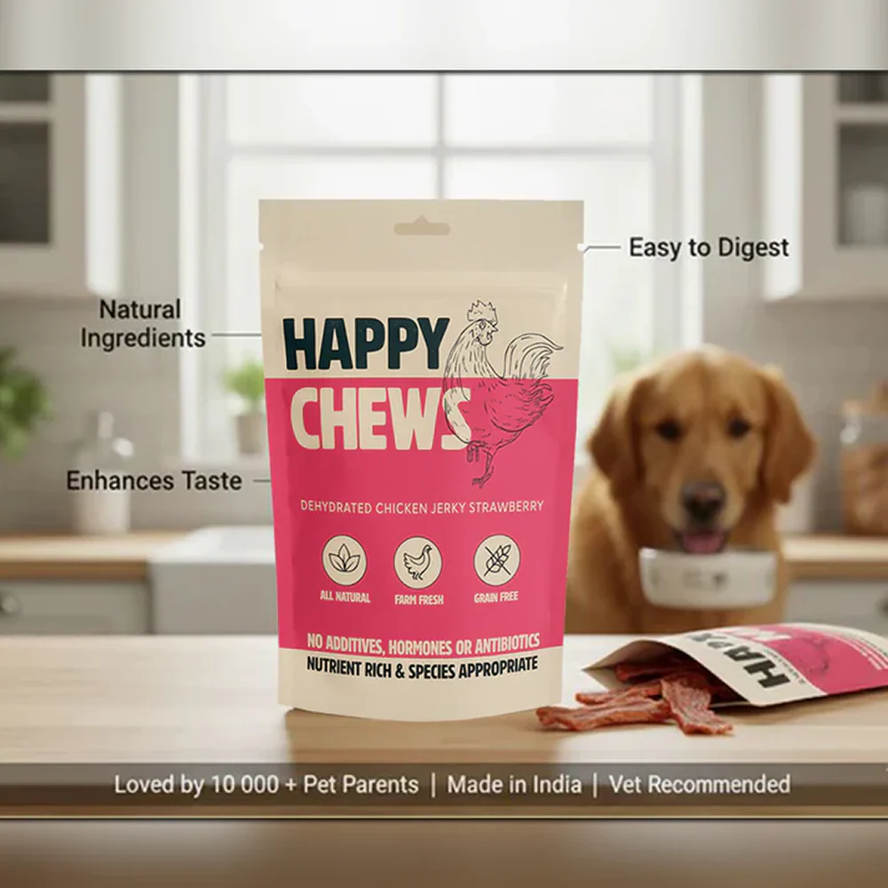 Nootie Happy Chew Dehydrated Strawberry Flavoured Chicken Jerky Dog Treat - Image 3