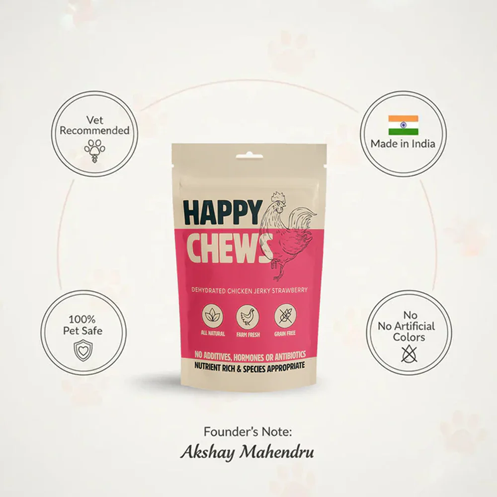 Nootie Happy Chew Dehydrated Strawberry Flavoured Chicken Jerky Dog Treat - Image 4