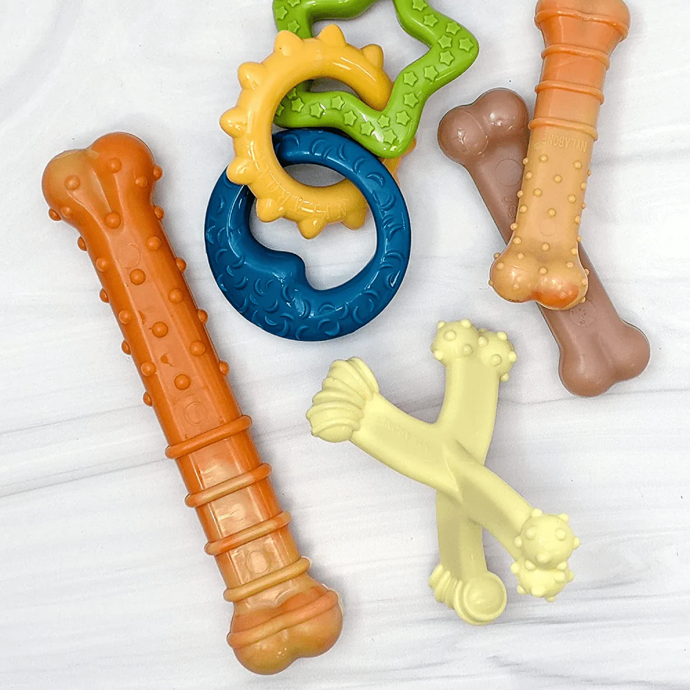 Nylabone Bacon Flavoured Puppy Chew Teething Ring Toy for Dogs (Green, Yellow, Blue) - Image 7
