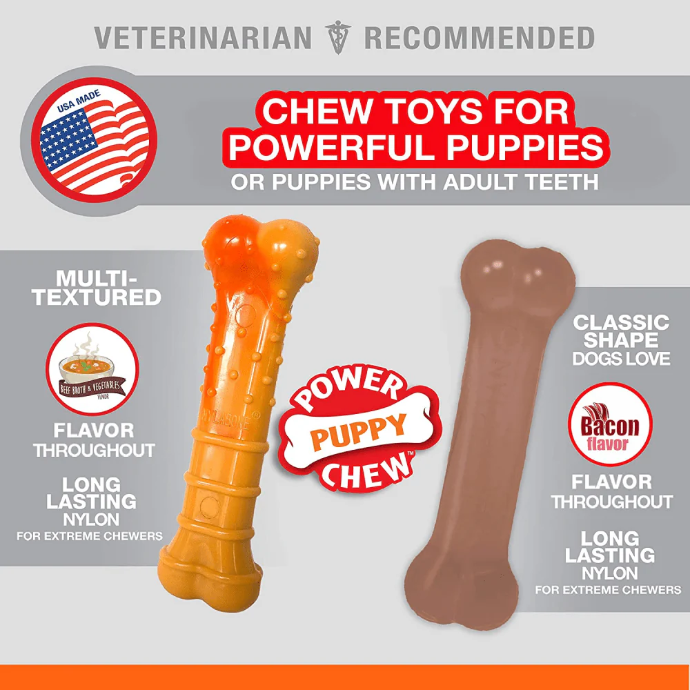 Nylabone Beef Broth ,Veggies and Bacon Flavored Power Chew Twin Bone Toy (Orange,Brown) - Image 4