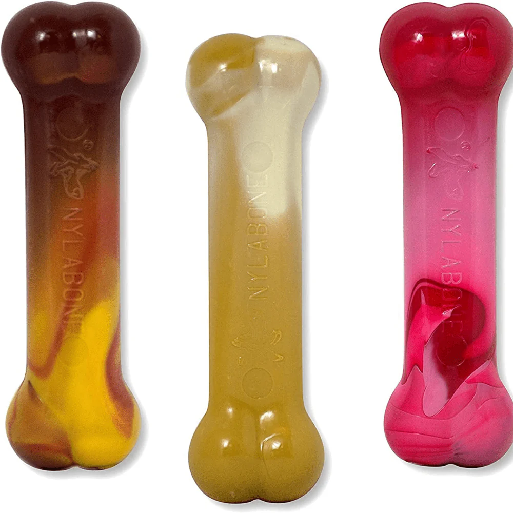 Nylabone Chili Cheese,Buttered Popcorn and Cherry Slushy Flavoured Triple Power Chew Frenzy Bone Toy for Dogs (Yellow, Brown, Beige, Red) - Image 3