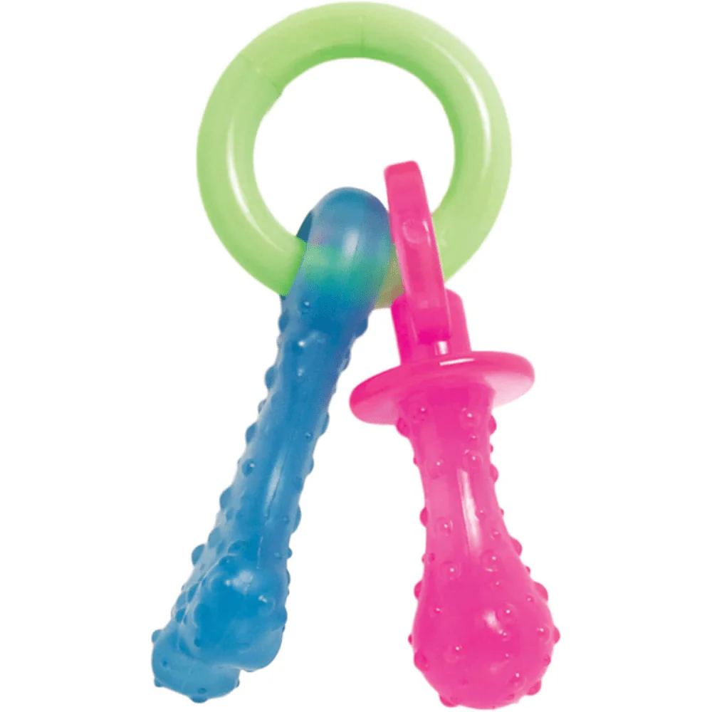 Nylabone Puppy Teething Bacon Flavoured Pacifier Toy for Dogs (Blue/Pink) - Image 3
