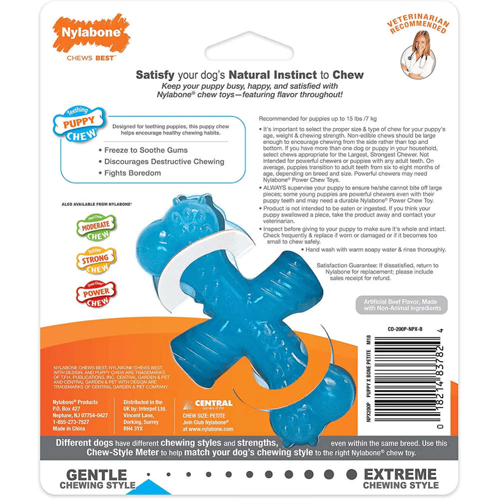 Nylabone Puppy Teething Beef Flavoured Chew "X" Bone Toy for Dogs (Blue) - Image 4