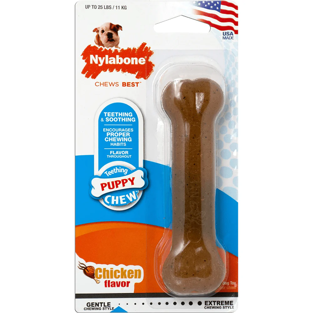 Nylabone Puppy Teething Chicken Flavoured Chew Bone Toy for Dogs (Brown) - Image 3