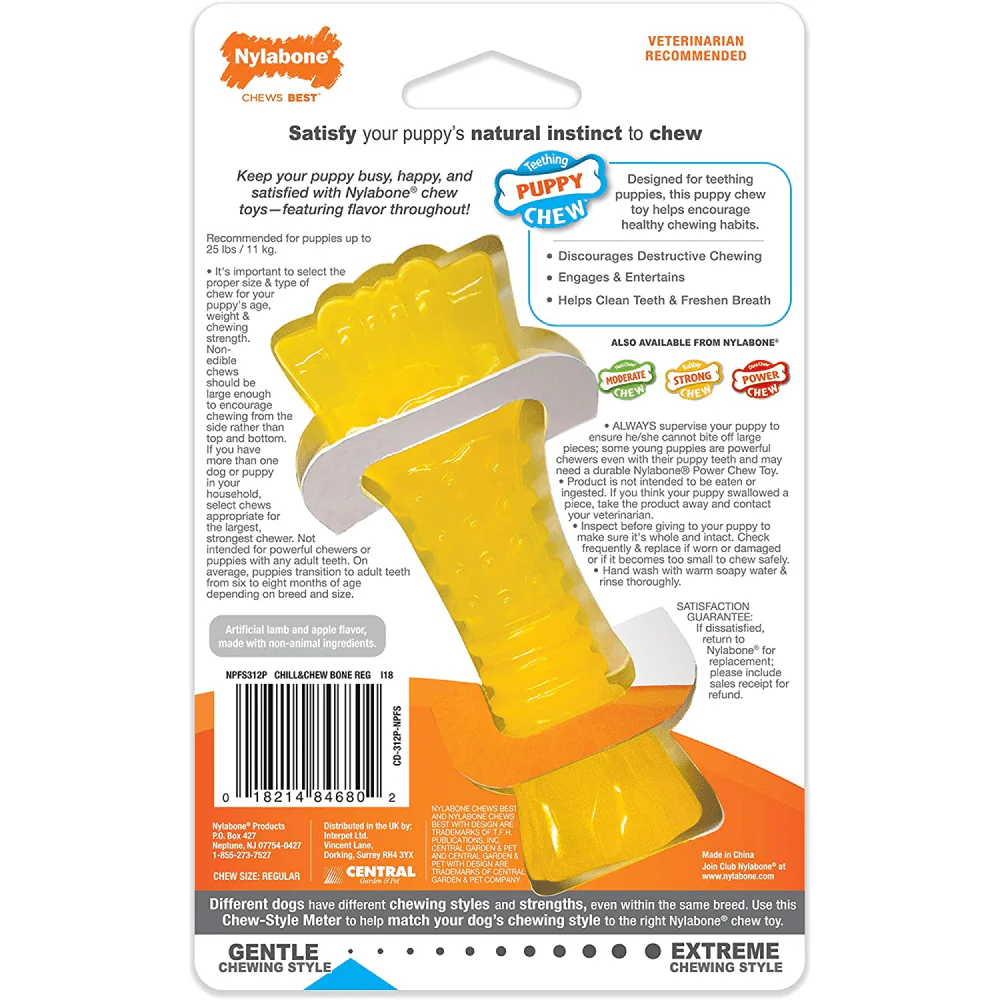 Nylabone Puppy Teething Lamb and Apple Flavoured Chew Bone Toy for Dogs (Yellow) - Image 4
