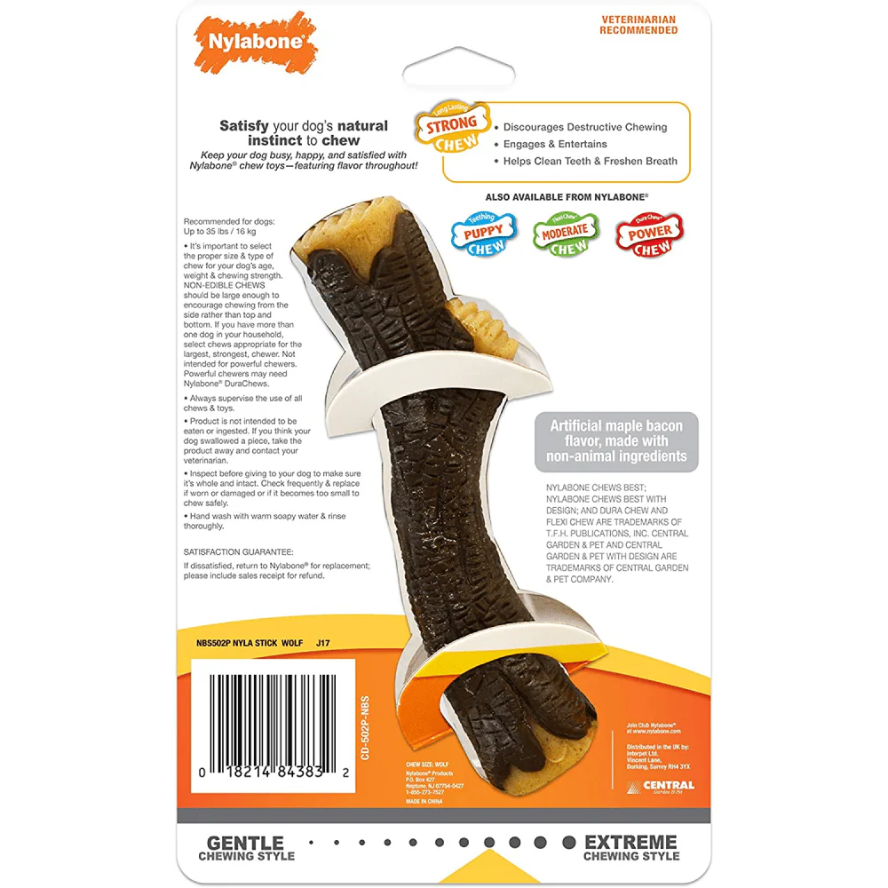 Nylabone Puppy Teething Maple Bacon Flavoured Stong Chew Real Wood Sticks Toy for Dogs (Brown) - Image 5