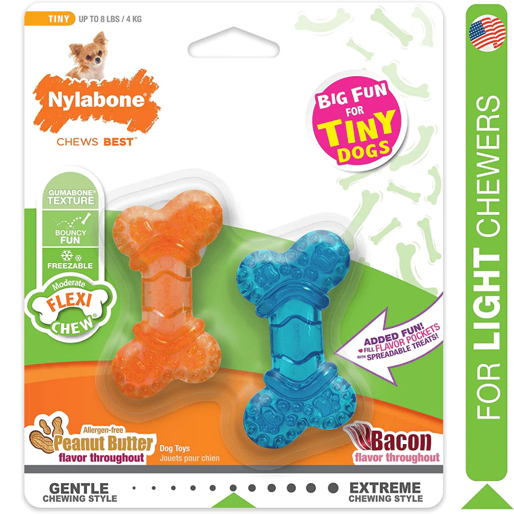 Nylabone Puppy Teething Peanut Butter and Bacon Flavoured Flexi Chew Bone Toy for Dogs (Orange/Blue) - Image 5