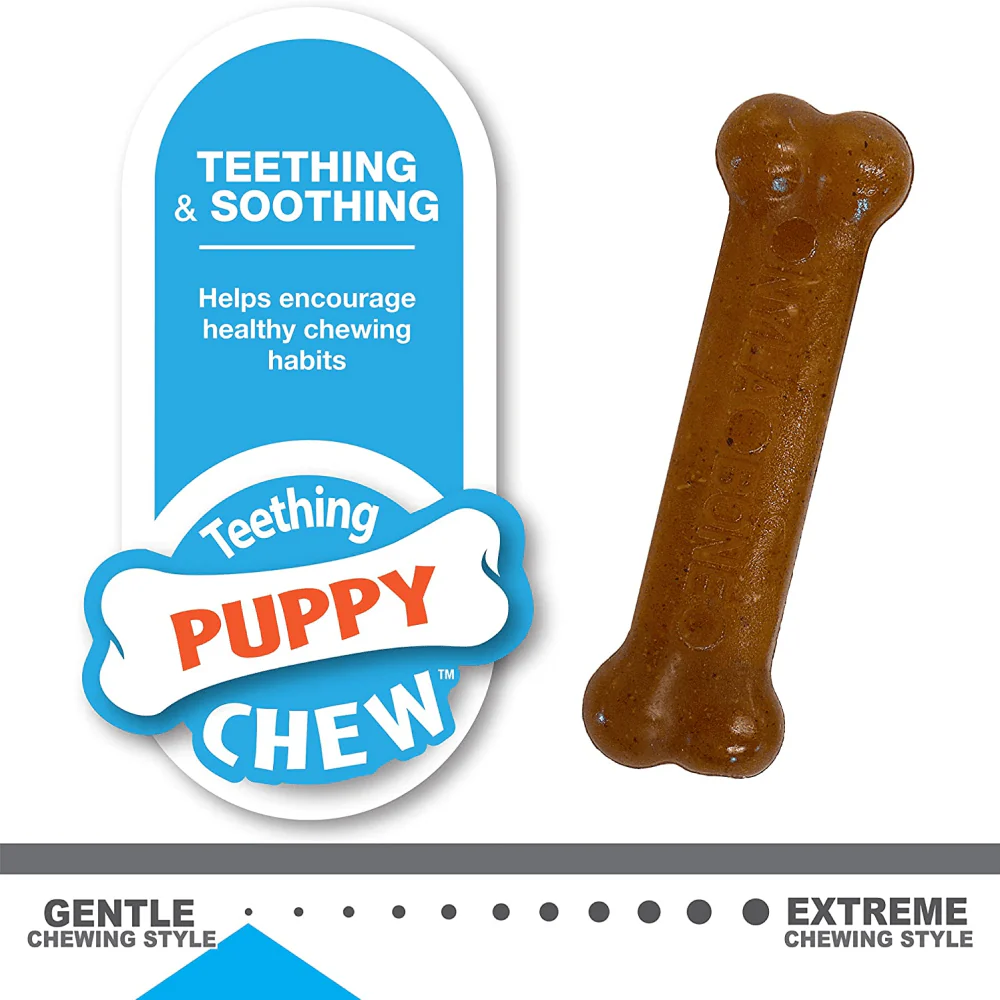 Nylabone Puppy Teething Peanut Butter and Chicken Flavoured Chew and Power Chew Bone Toy for Dog (Brown/Beige) | For Aggressive  Chewers - Image 4