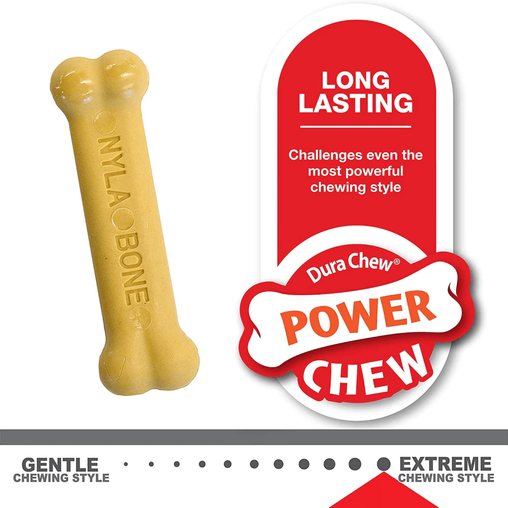 Nylabone Puppy Teething Peanut Butter and Chicken Flavoured Chew and Power Chew Bone Toy for Dog (Brown/Beige) | For Aggressive  Chewers - Image 5