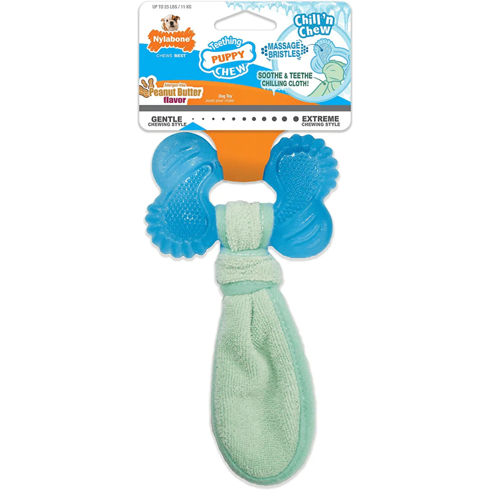 Nylabone Puppy Teething Peanut Butter Flavoured Chew Freezer Bone Toy for Dogs (Blue/Green) - Image 3