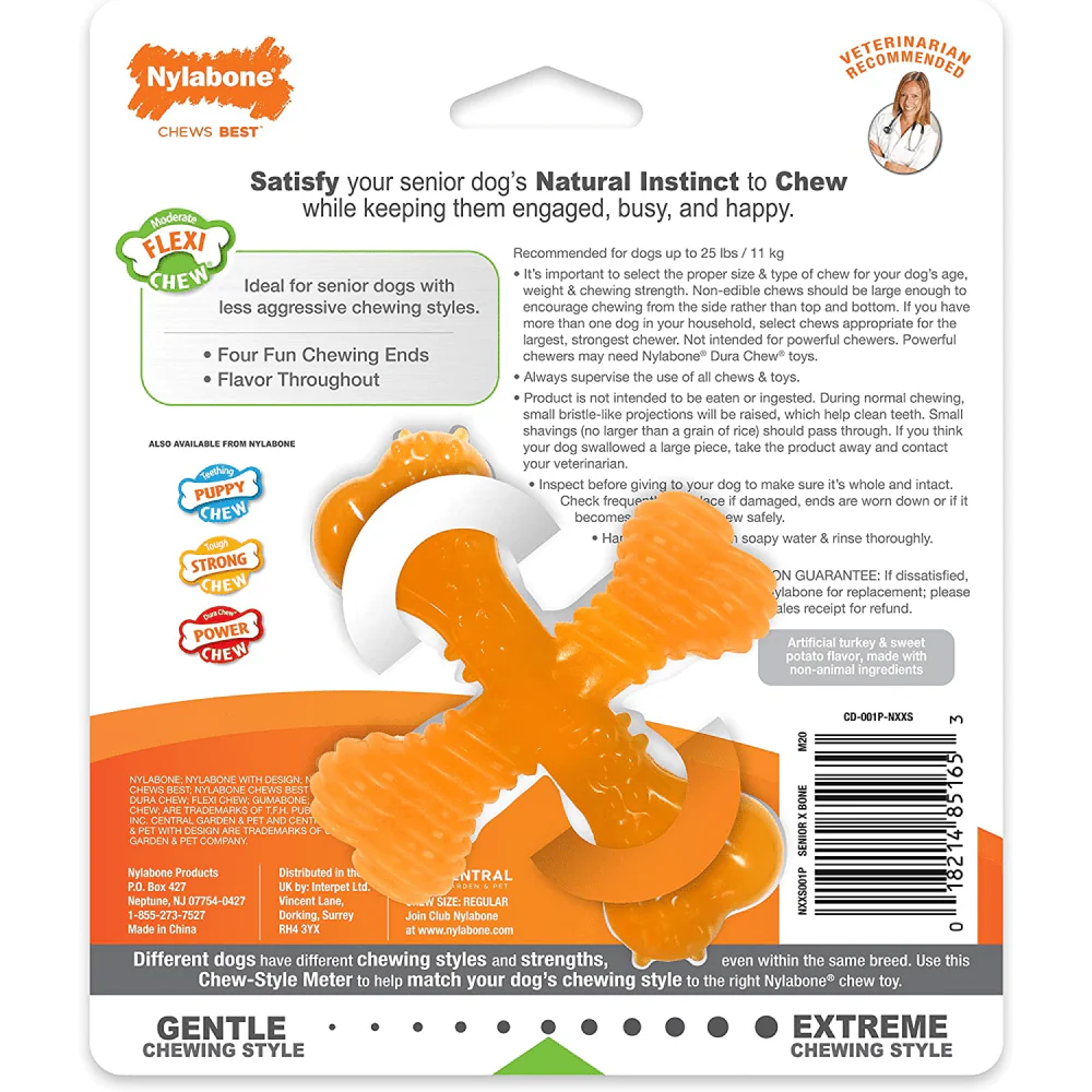 Nylabone Sliver Collection Turkey and Sweet Potato Flavoured Flexi Chew X Bone Toy for Dogs (Orange) - Image 3