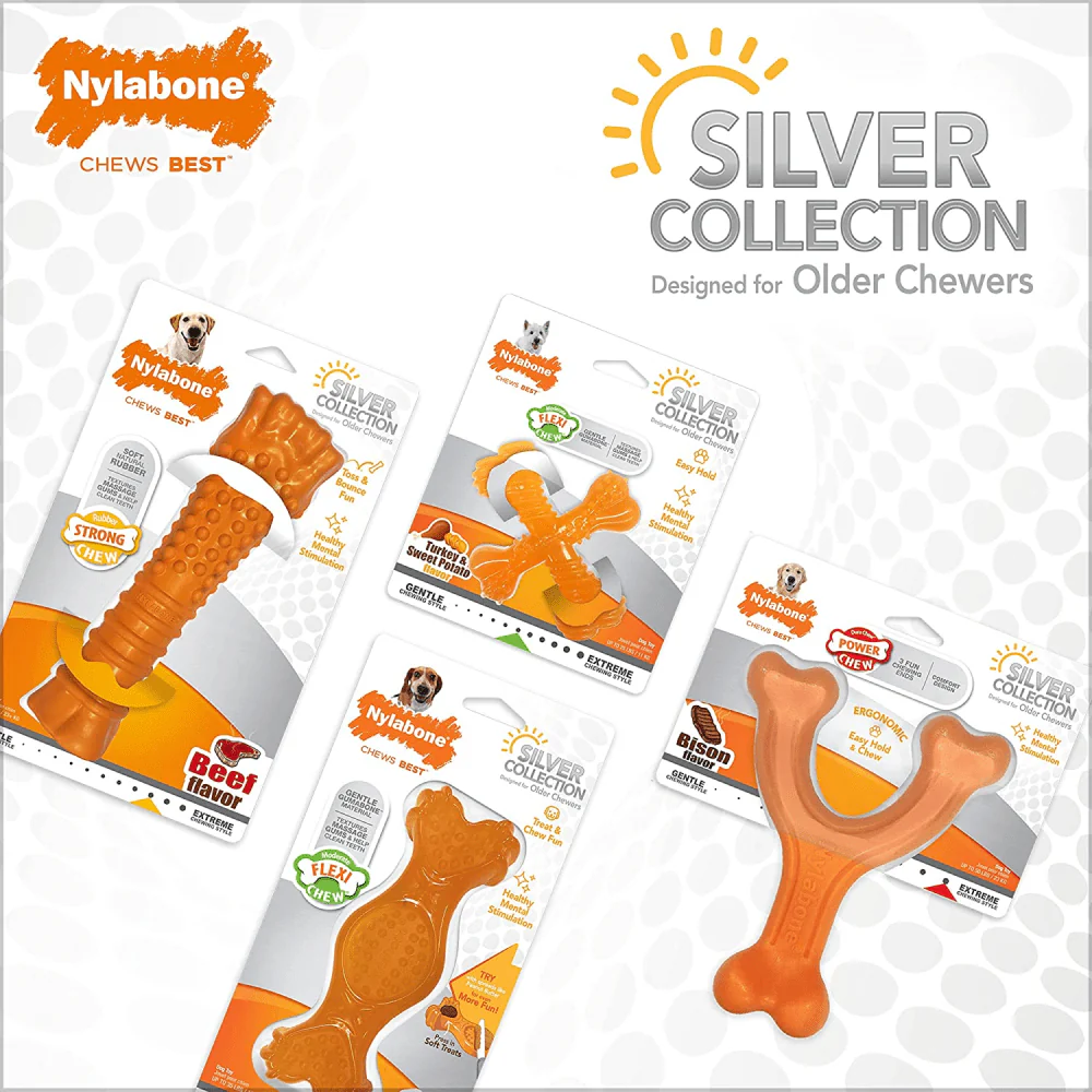 Nylabone Sliver Collection Turkey and Sweet Potato Flavoured Flexi Chew X Bone Toy for Dogs (Orange) - Image 4